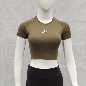 เสื้อครอปสำหรับเล่นโยคะฤดูร้อนของผู้หญิงเสื้อครอปแห้งเร็วผ้าสแปนเด็กซ์/ โพลีเอสเตอร์เสื้อครอปแขนสั้น - Product Image 2