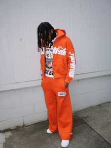 Pantalon de survêtement ample à jambes larges et à fermeture éclair intégrale en coton 100% poids lourd, personnalisé, ensemble sweat-shirt et pantalon de survêtement - Product Image 3