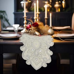 Christmas <b>Dining</b> <b>Table</b> Beaded <b>Runner</b> Placemat Handmade Cloth Decorative Wedding Mat With Leaves Design for Home Use - Product Image 1