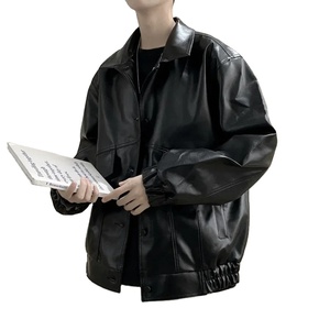 À la mode Style coréen coupe ample Vintage toile veste en cuir pour hommes décontracté hiver imperméable mode vêtements d'extérieur - Product Image 4