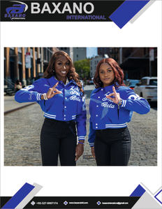Zeta Phi Beta Sorority Women Varsity <b>Jacket</b> Winter Crop Woolen Breathable Classic Blue Embroidered Stand Collar Detailing Design - Product Image 6