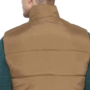 Men's Brown <b>Quilted</b> Vest Stand Collar Zipper Closure Casual Windproof Polyester <b>Wadding</b> Autumn Wear - Product Image 3