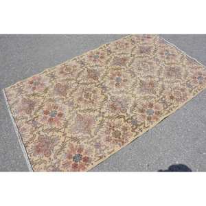 Traditional Beige Brown 3.8 X 6.6ft Wool <b>Rug</b> <b>Vintage</b> Turkish Patchwork Design Living Rectangle Hallway Latex New Bedside <b>Rugs</b> - Product Image 4