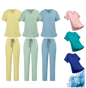 Ensemble unisexe de haut de blouse à col en V avec fermeture éclair et pantalon de jogging, uniforme professionnel pour infirmières, spas et manucuristes, à porter toute l'année - Product Image 1