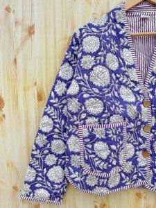 Main indienne bloc imprimé coton Jersey réversible écologique respirant Floral matelassé Kimono Style veste femmes manteaux - Product Image 2