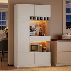 <span class=keywords><strong>Meuble</strong></span> de rangement multifonctionnel en bois blanc pour <span class=keywords><strong>micro</strong></span>-ondes, buffet, armoire de cuisine avec portes et étagères, fabrication OEM - Product Image 1