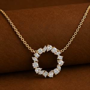 Mixed Shape Lab Grown Diamond Circle <b>Pendant</b> Necklace 14K 18K <b>Solid</b> <b>Gold</b> DEF VVS CVD Fine Luxury Jewelry For Anniversary Gifts - Product Image 1