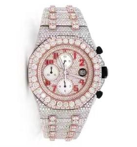 Two Tone Hip Hop Style <b>Sport</b> Fashion Customized Quartz Stainless Steel White Round Moissanite Diamond Iced <b>Watch</b> for Men Women - Product Image 1