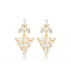 Baguette-pendientes de tuerca de Plata de Ley 925 hechos a mano, joyería geométrica turca, venta al por mayor - Product Image 1