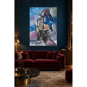 Impression sur toile Fida Picasso, Femme assise cubiste bleue et rose - Product Image 4