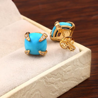 Boucles d'oreilles clous tendance en argent sterling plaqué or 14 carats, avec diamants et turquoise, pierre précieuse naturelle Sleeping Beauty, pour soirée