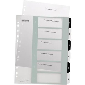 Leitz WOW DIN A4 Extra Wide Polypropylene Shelf Dividers Register 1-6 Black/White - Product Image 1