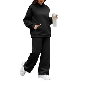 Pull-over en tricot de couleur unie Survêtement Gym Wear Survêtements vierges deux pièces Ensemble de survêtement unisexe Vente en gros Sweat-shirt et pantalon - Product Image 2