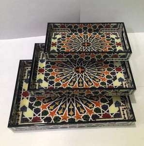 Juego de bandejas doradas nórdicas de resina con estampado esmaltado de diseñador elegante, bandeja y plato ovalados con acabado de espejo para servir como bandeja para té y café - Product Image 3