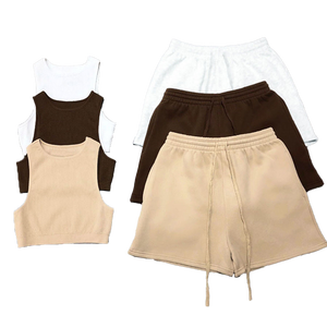 Femmes sportif été deux pièces ensemble solide lettre imprimé polaire tissu décontracté pansement Shorts strass Applique maigre débardeur - Product Image 1