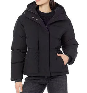 Professional Women's Winter Warm Puffer <b>Jacket</b> Hooded Nylon Lining Quilted Zipper Closure Logo - Product Image 1