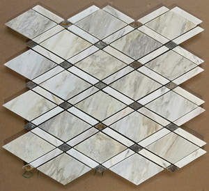 Mosaico de Madera con Diseño de Diamantes, Blanco con Puntos Negros, Mármol Pulido, Moderno, Resistente al Agua y Ecológico, para Paredes - Product Image 3