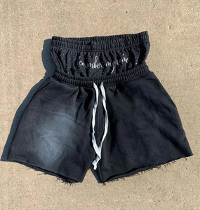 Shorts unisexes en coton français 100% uni, style décontracté, avec strass, devant plat, coupe droite, logo personnalisé - Product Image 2