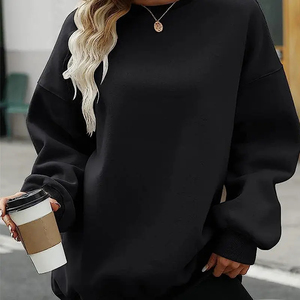 Custom Clothes Winter Solid Women Long <b>Sleeve</b> Crewneck <b>Sweatshirt</b> and <b>Short</b> Set Black Casual Pullover Top Regular Fit - Product Image 4