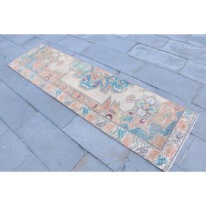 Alfombra Turca, Alfombra Vintage de 2x7.6 pies, Alfombra Ikat Azul y Naranja - Product Image 2