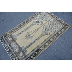 <b>Traditional</b> Beige Brown Wool <b>Rug</b> 3.1 X 4.8ft Turkish Patchwork Design for Entryway Living Room Bedroom with Latex Backing - Product Image 2