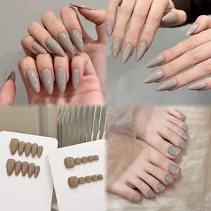 Uñas DE LOS PIES acrílicas prediseñadas Neutro Taupe-beige Sólido Monocromo Sin patrones Poema de avena - Product Image 3