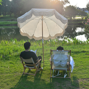 Parasol de <span class=keywords><strong>patio</strong></span> vintage francés-Sombrilla de playa de edición limitada con flecos, poste de madera e inclinación ajustable-Hecho en <span class=keywords><strong>China</strong></span> - Product Image 5