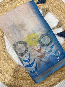 ผ้าส่าหรีผ้าฝ้ายแบบดั้งเดิม ประดับด้วยงานปักด้วยหินแบบ Khatli สำหรับผู้หญิง - ชุดสำหรับงานแต่งงานและงานเลี้ยง - Product Image 2