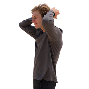 Camiseta de Manga Larga para Hombre, Color Gris Oscuro, 100% Algodón Orgánico de Lujo, Cuello Redondo, Preencogida, Certificada por GOTS, Premium, Transpirable - Product Image 4