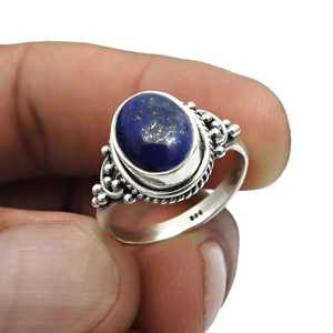 Bagues en lapis-lazuli de style bohème vintage, argent sterling 925, bijoux faits à la main pour femmes avec pierre précieuse de coupe ovale, fournisseur en gros - Product Image 3