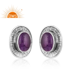 Best quality oxidized <b>sterling</b> <b>silver</b> natural Amethyst gemstone <b>stud</b> earring custom jewelry manufacturer - Product Image 4
