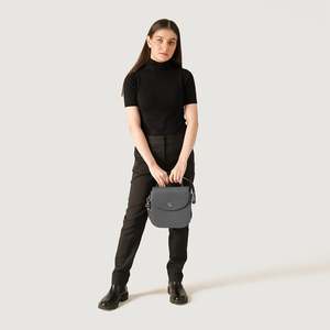 Sleek Summer Fashion Lady's Sandra Grey Leather Saddle <b>Bag</b> - Product Image 2