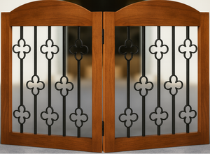 Barrière pour animaux de compagnie avec cadre en bois d'acacia Barres en acier finition naturelle 24x20x0.7 po Barrière de sécurité intérieure durable pour chiens et chats - Product Image 1