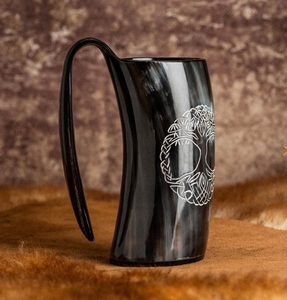 2025 haute vente personnalisé corne de buffle chope couleur naturelle Style Animal Viking tasse avec religieux gravé Logo de l'Inde - Product Image 4