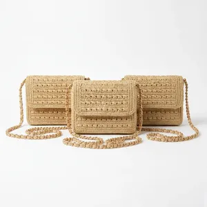 Fashion Beige Woven Raffia Crossbody <b>Shoulder</b> <b>Bag</b> with Tassel Adjustable <b>Strap</b> & Magnetic Closure for Beach Travel & Daily Use - Product Image 5