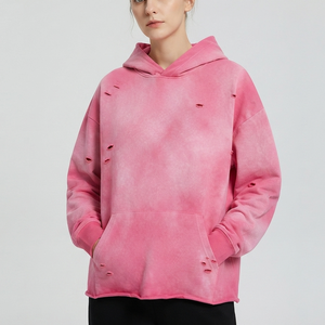 Oferta Especial: Sudadera con Capucha Oversize de Algodón Grueso, Teñida Anudada, Transpirable, Ecológica, Estilo Urbano Desgastado para Invierno - Product Image 4