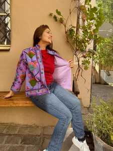 Suzani แจ็กเก็ตของผู้หญิงทำด้วยมือมีกระเป๋าด้านหน้าเปิดสบายปักลายหรูหราเสื้อนอกทันสมัยสำหรับฤดูหนาวเข็มขัดทำจากผ้านุ่ม - Product Image 5