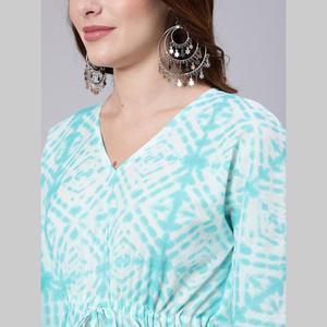 Vestido Kaftán de Algodón con Estampado Tie Dye Azul Claro, Estilo Casual Elegante con Cintura Elástica, Talla Única XS-XL para Salir de Noche - Suministro ODM - Product Image 6