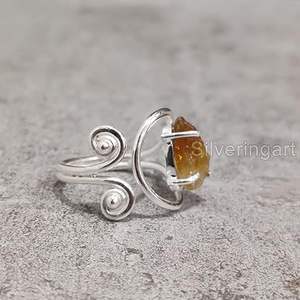 Anillo de Plata de Ley 925 con Citrino Natural en Bruto, Piedra Natalicia de Noviembre, Regalo de Navidad, Joyería Hecha a Mano - Product Image 4