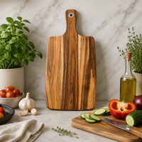 Planche à découper en bois d'acacia massif avec poignée et trou en acier inoxydable pour la préparation de la viande et des légumes en cuisine