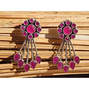 ต่างหู925ทำด้วยมือเงินสเตอร์ลิง Boho หางนกยูงทำด้วยมือต่างหูทับทิมและเงินธรรมชาติเป็นของขวัญสำหรับแฟชั่นสไตล์โบฮีเมียนของเธอ - Product Image 3