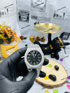 Reloj Automático VVS con Incrustaciones de Diamantes de Imitación, Bisel de Acero Inoxidable con Aspecto de Diamante Moissanite, Estilo Lujoso HipHop, Reloj de Pulsera Brillante, Regalo Unisex - Product Image 5