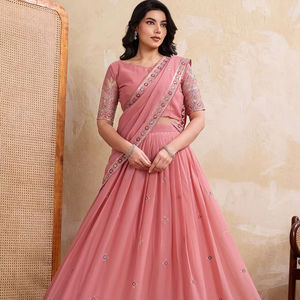 Tenue ethnique Lehenga Choli en pur georgette avec broderie élégante, travail au fil de codage, tenue de créateur pour les mariages, les festivals - Product Image 1