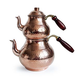 Handmade 850 ml + 1800 ml Stainless Steel Turkish Stovetop <b>Teapot</b> Set Hand Hammered Vessels Shiny <b>Silver</b> Eco-Friendly Durable - Product Image 2