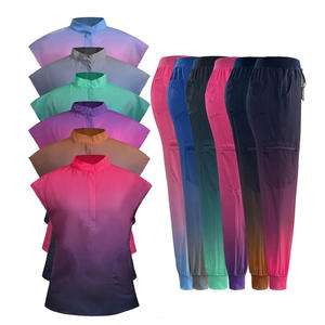 Conjunto de Uniformes Médicos Unisex Verde Oscuro, Top con Cuello Mao y Mangas Cortas de Spandex, Pantalones Jogger Elásticos con Protección Antiagujas - Product Image 6