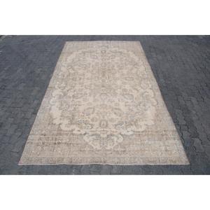 Tapis vintage, grand tapis de 6,3 x 10,9 pieds, tapis en laine gris et blanc - Product Image 1