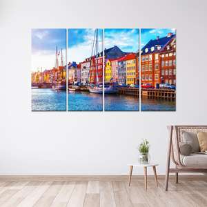 Lienzo impreso: Arte de pared de cristal de Copenhague - Vibrante paisaje danés, lienzo envuelto en 4 capas - Product Image 1