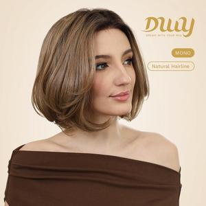 Quinn C-DWY Free Part Short Curly <b>Wig</b> Glueless Synthetic with Light <b>Brown</b> Lace Front Caramel Color Without Bangs - Product Image 3