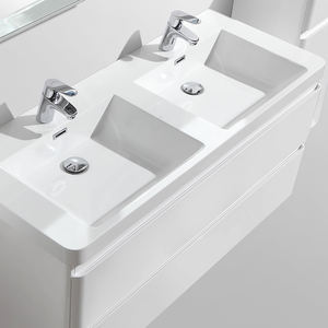 Mueble de tocador de baño de doble lavabo de lujo montado en la pared flotante de estilo moderno con almacenamiento y espejo grande - Product Image 2