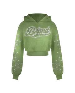 Sudadera con Capucha para Mujer, 100% Algodón, Hombros Caídos, Cierre Rápido, Transpirable, Decoración con Pedrería, Diseño Forrado - Product Image 5